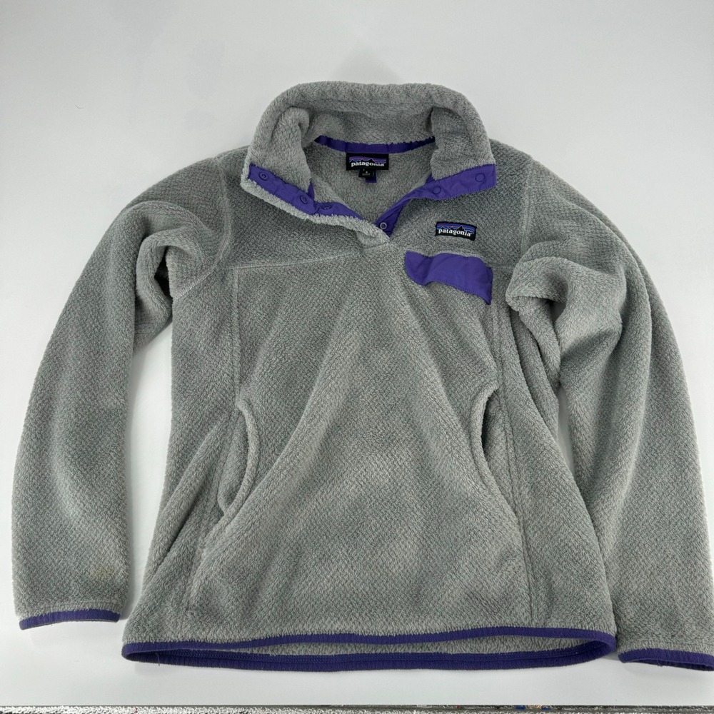 Patagonia Fleece Pullover Snap-T Gray Purple Women's Size S Made in Mexico